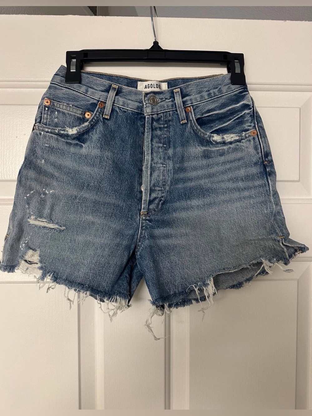 AGOLDE High-Rise Distressed Denim Shorts - Light Blue
